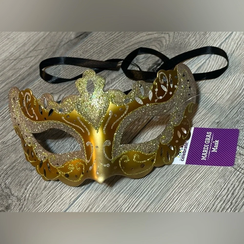 Mardi Gras Costume Mask-Gold Adult Size. Wear It Or Decorate With It.